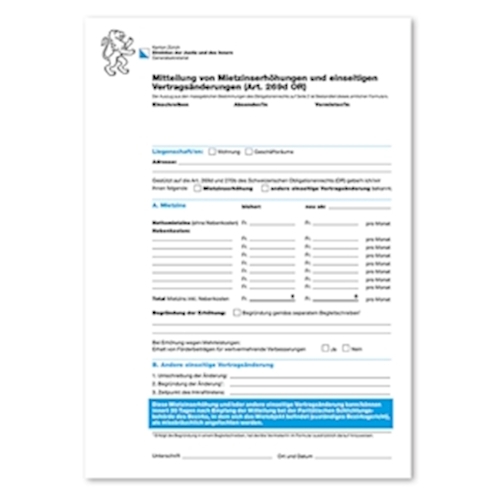 Mietzinserhöhungsformular